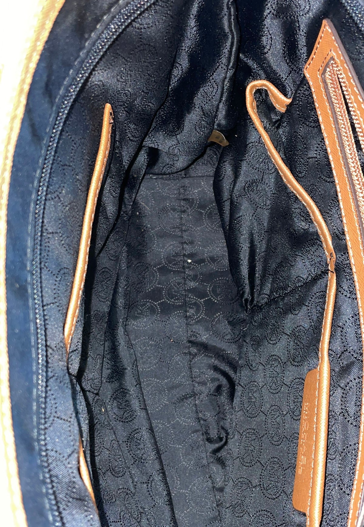 Michael Kors Black Nylon Brown Leather Tote Bag with Tan Wallet Gold HW