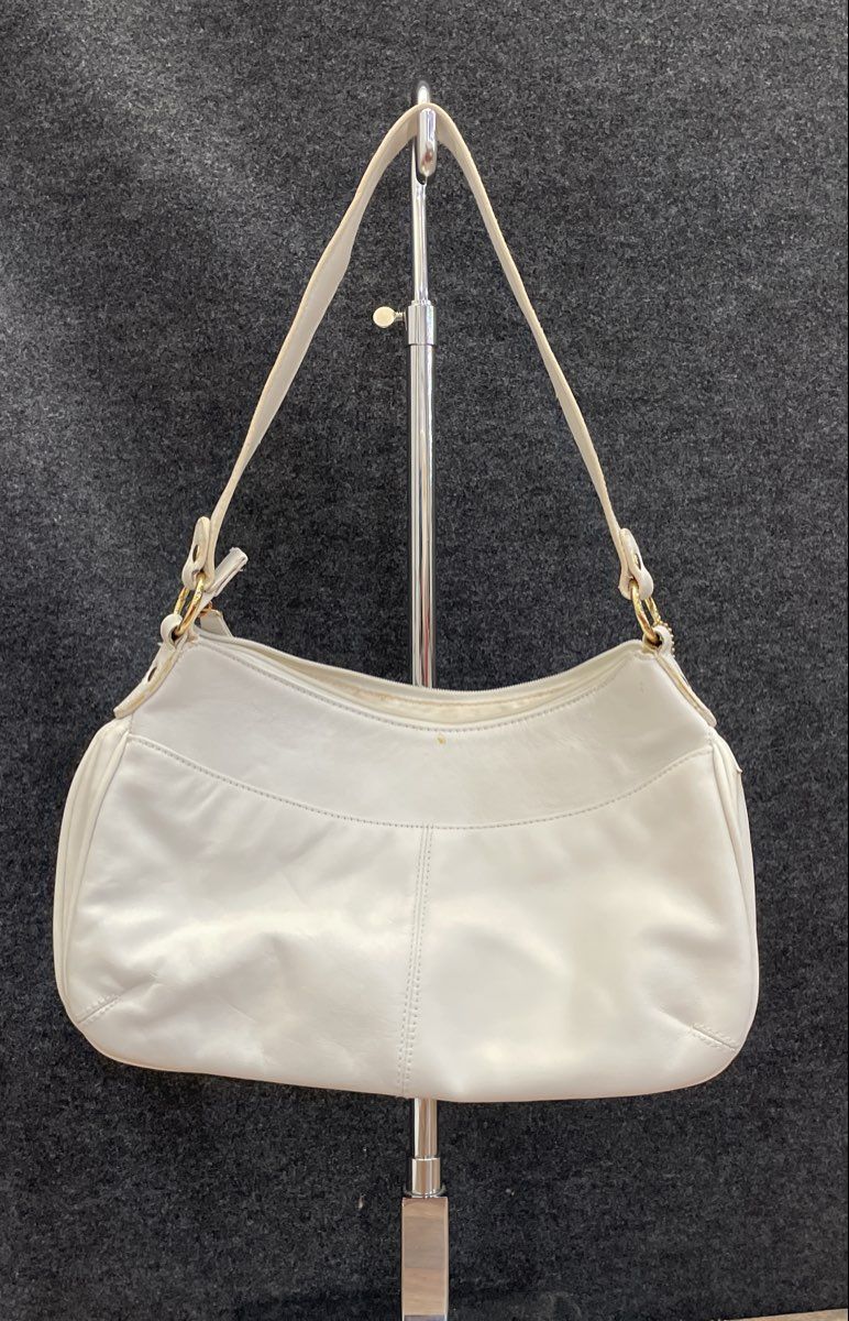 Giani Bernini White Leather Shoulder Bag Gold Hardware Multi Compartment Purse