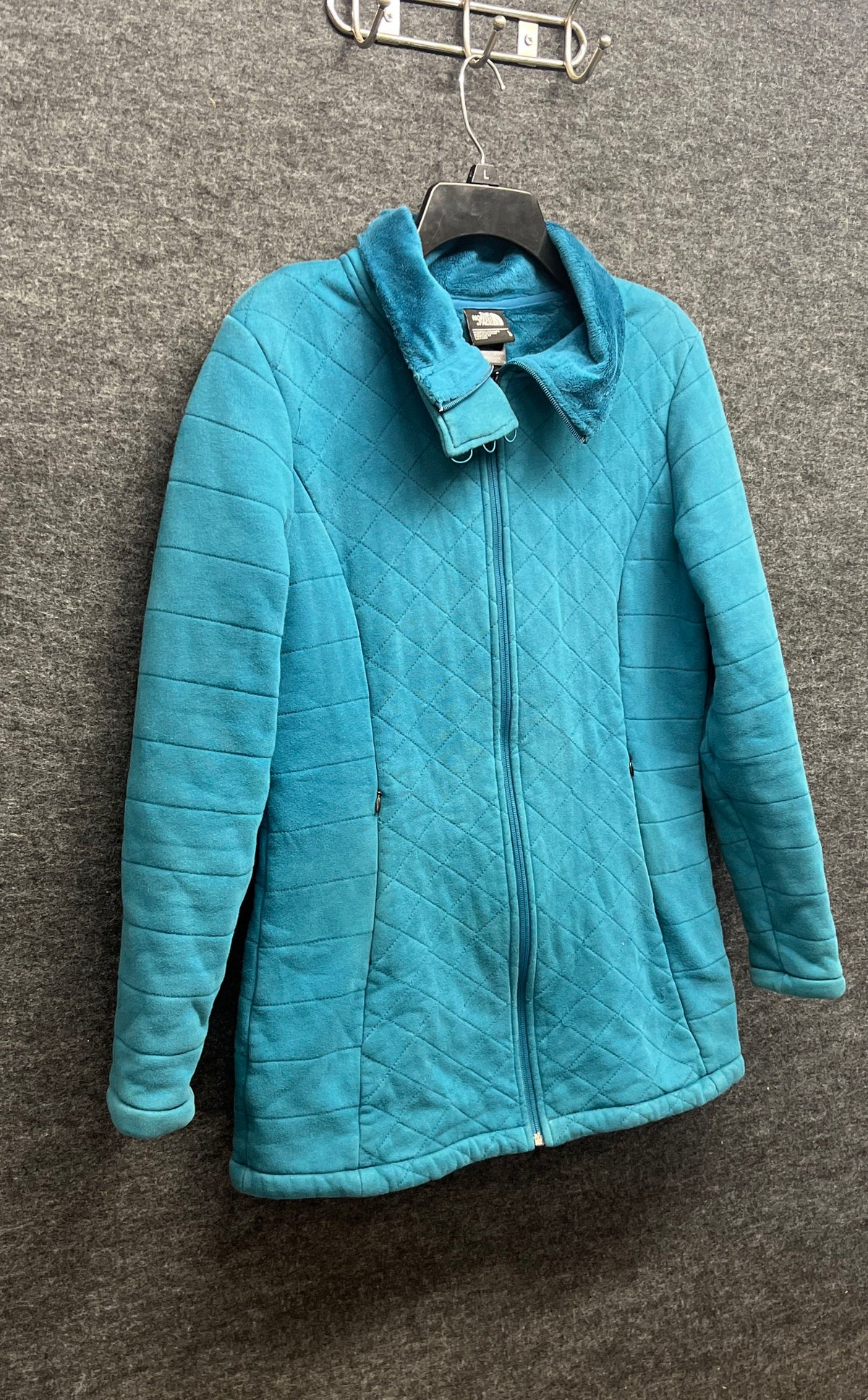 The North Face Women's Teal Blue Quilted Fleece Full Zip Jacket Sz L