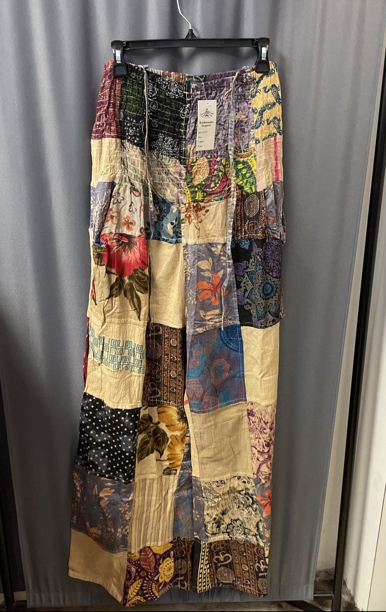 Kathmandu Imports NWT Himalayan Patchwork Cotton Pants Smocked Waist Size S