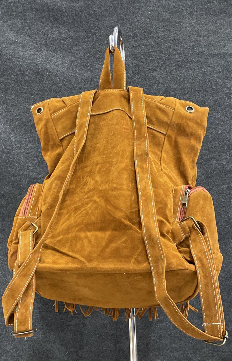 Unbranded Brown Faux Suede Fringe Tassel Boho Backpack Large