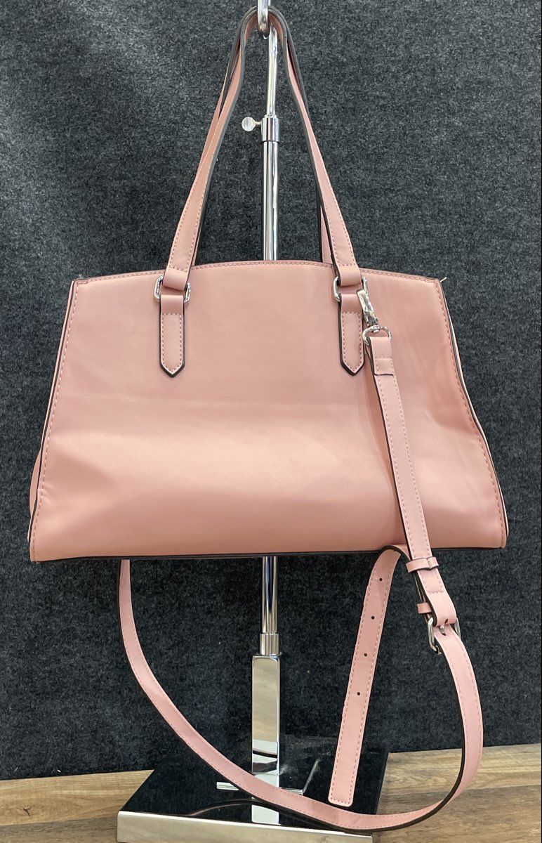 Guess Pink Leather Structured Satchel Crossbody Bag Silver Hardware