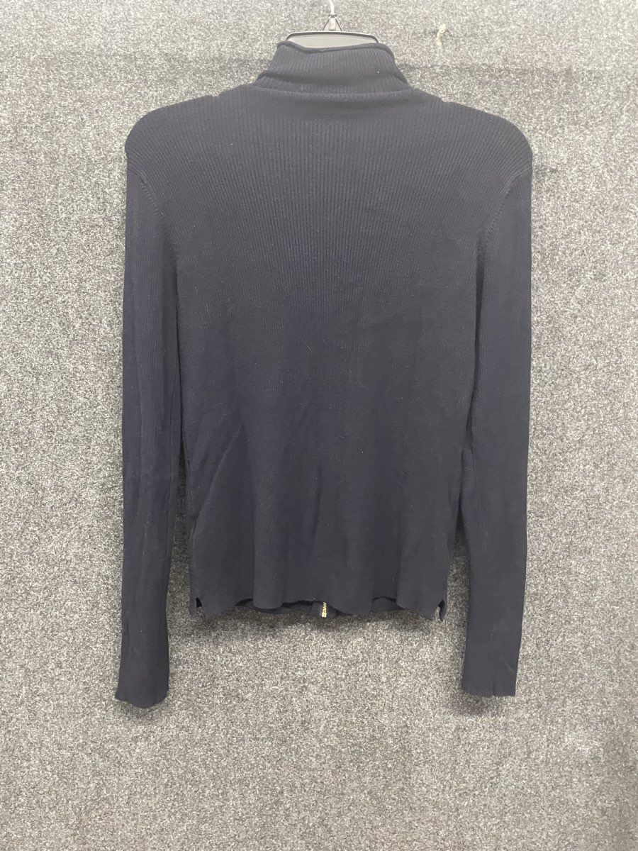 Zara Knit Women's Navy Blue Ribbed Full Zip Mock Neck Sweater Sz M