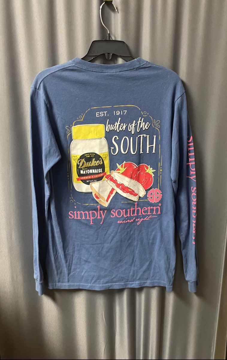 Simply Southern Women's Duke's Mayonnaise LS Graphic T-Shirt Blue Sz S