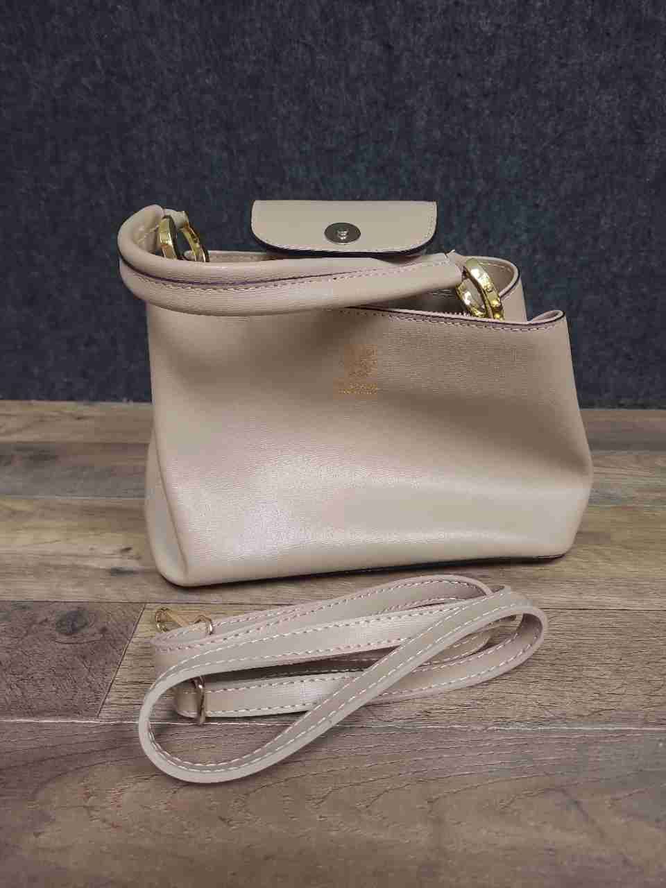 Vera Pelle Beige Saffiano Italian Leather Top Handle Satchel Bag Medium