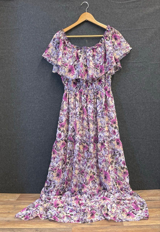 Rabbit Rabbit Rabbit Designs Women's Floral Off Shoulder Maxi Dress Sz 16