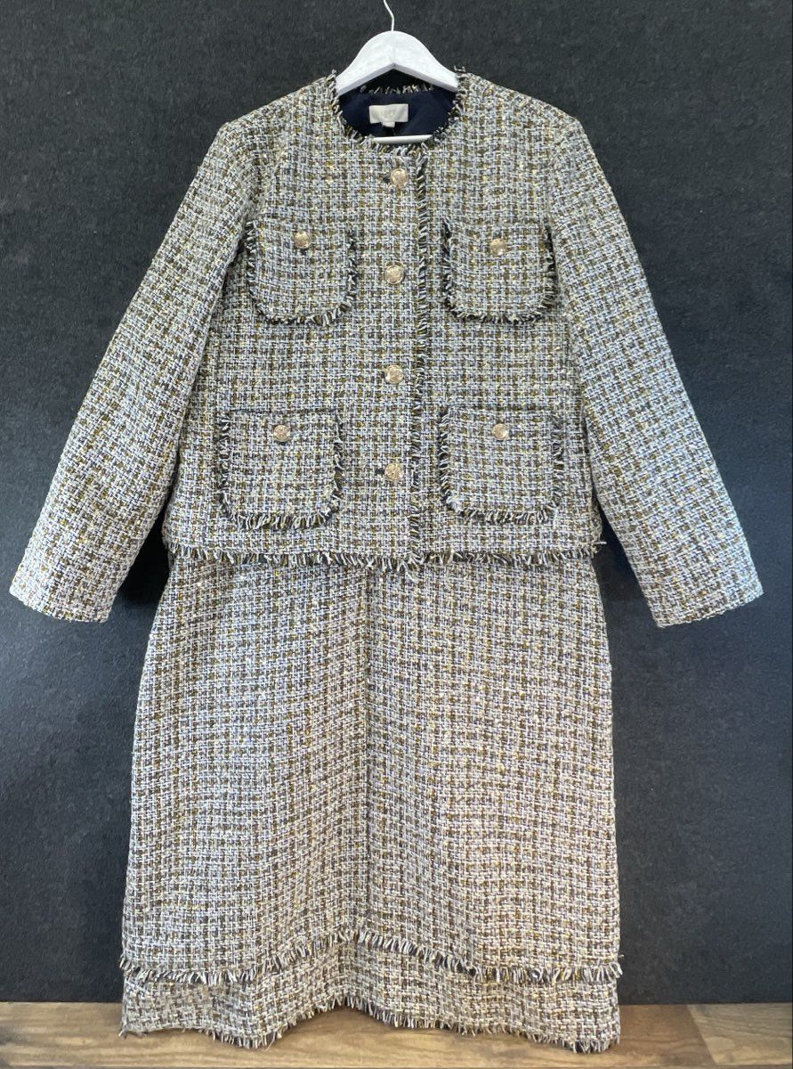 LOFT Women's 2 Piece Tweed Dress & Jacket Set Multicolor Fringed Sz 10 NWT
