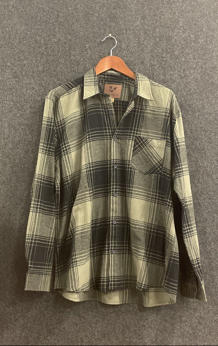 Outdoor Life Men's Green Plaid Long Sleeve Flannel Button Down Shirt Sz 2XL