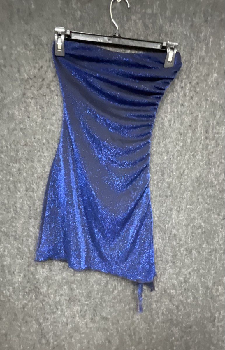 Princess Polly Women's Blue Strapless Ruched Asymmetrical Mini Dress Sz 0