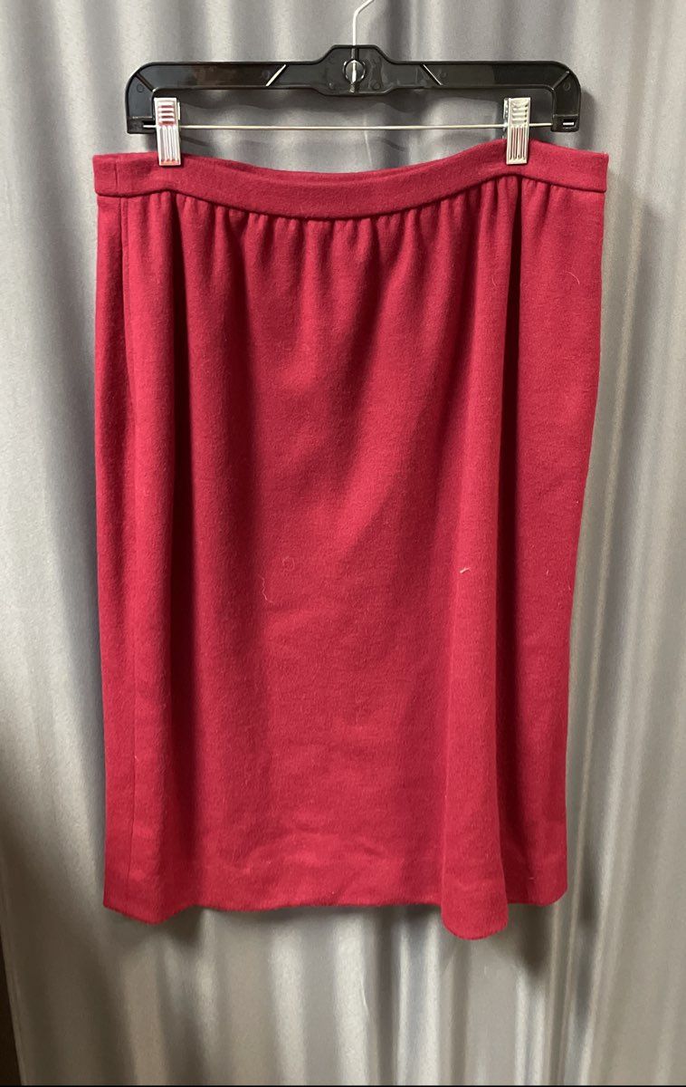 Vintage 80s Bleyle Women's Red 100% Wool Knit Pencil Skirt Pockets Sz 14
