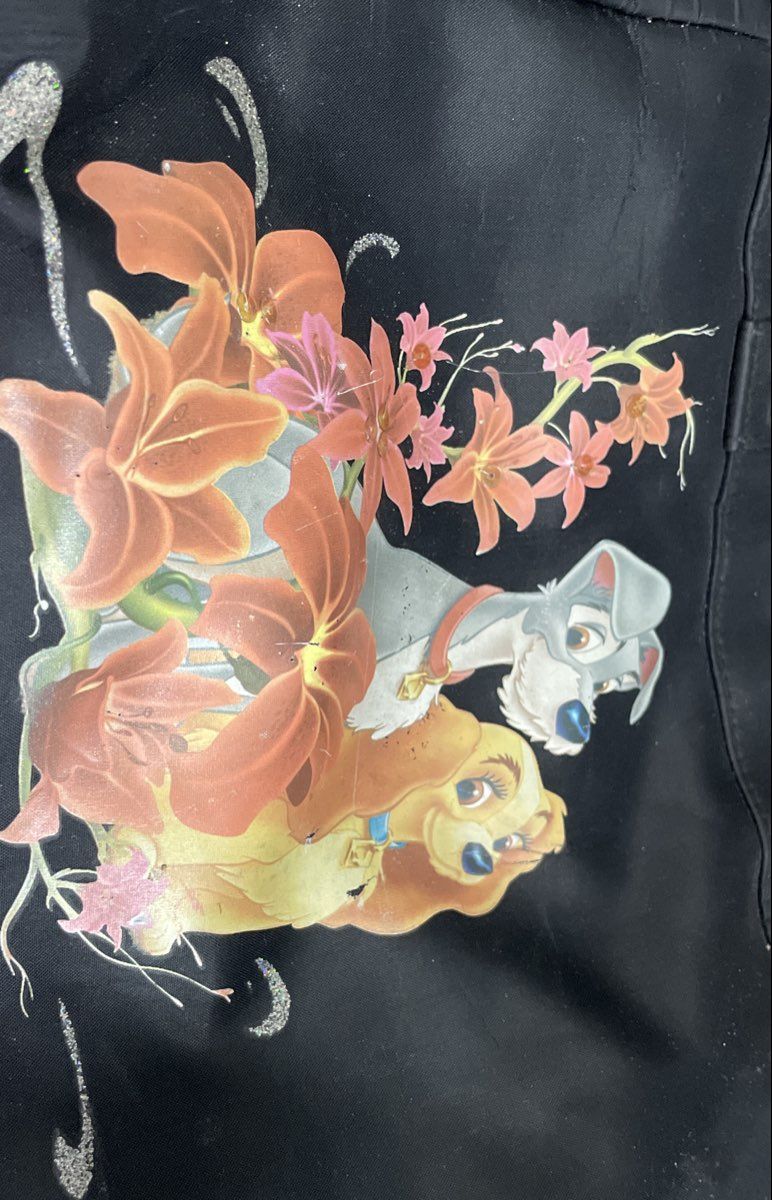Disney Lady and the Tramp Black Fabric Floral Graphic Shoulder Bag Tote
