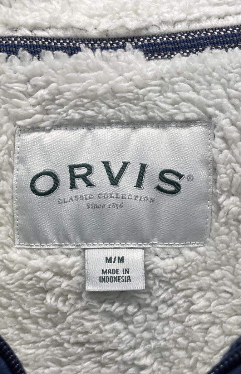 Orvis Men's Blue Textured Knit Quarter Zip Sherpa Lined Pullover Jacket Sz M