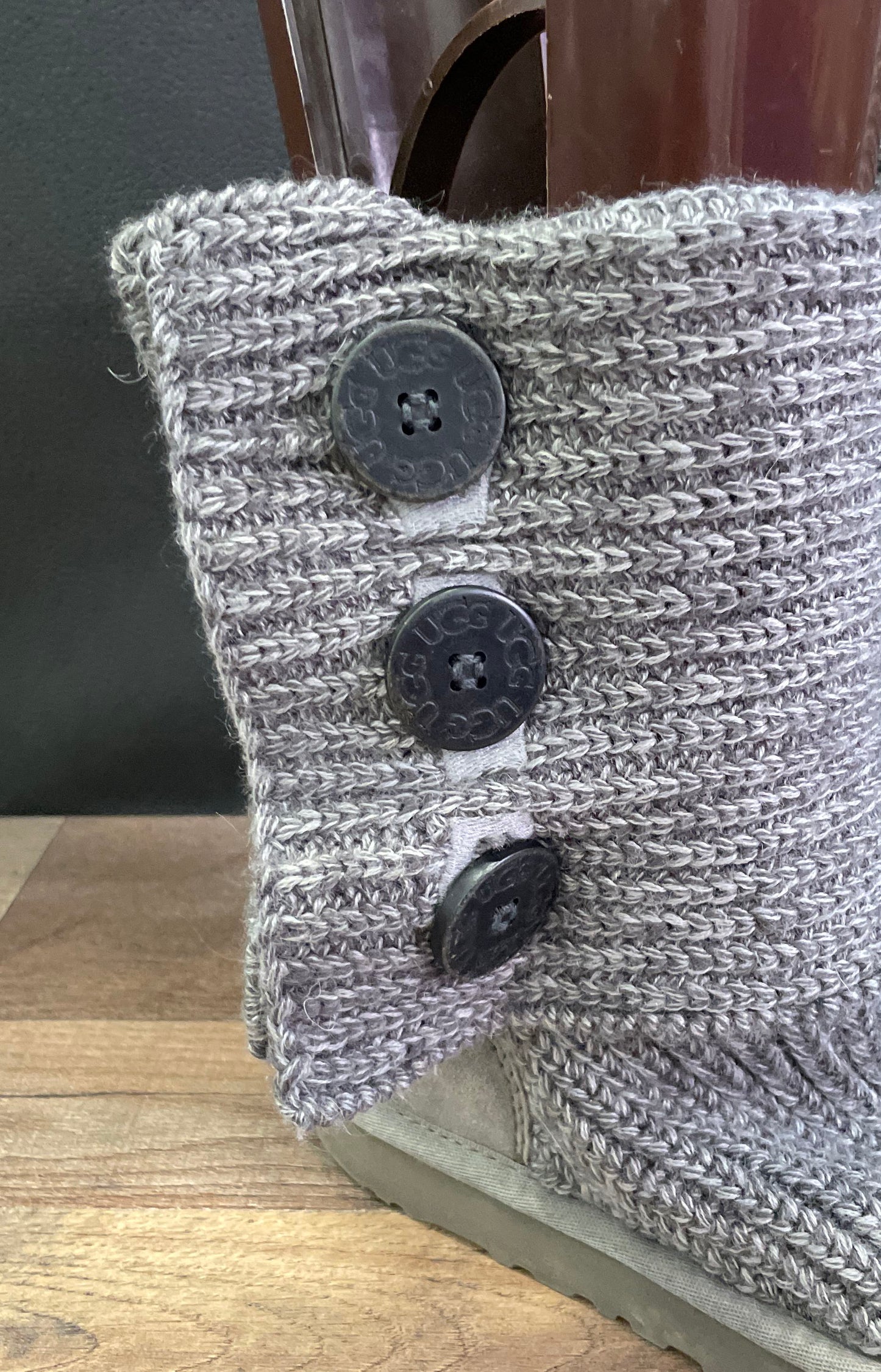 UGG Bailey Button Cardy Grey Knit Mid-Calf Boots Women's Size 7