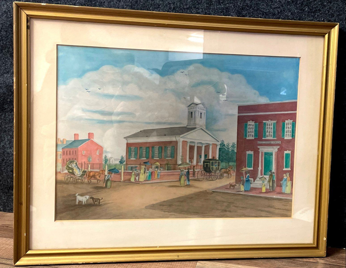 Paul Victorius for Miller & Rhoads Print Colonial Town Scene Framed Art 14x18