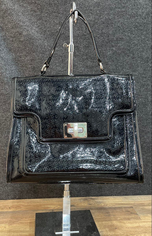 Simply Vera Vera Wang Black Patent Leather Monogram Turnlock Tote Handbag