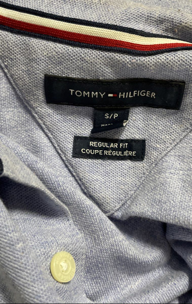 Tommy Hilfiger Men's Blue Regular Fit Striped Collar Polo Shirt Sz S