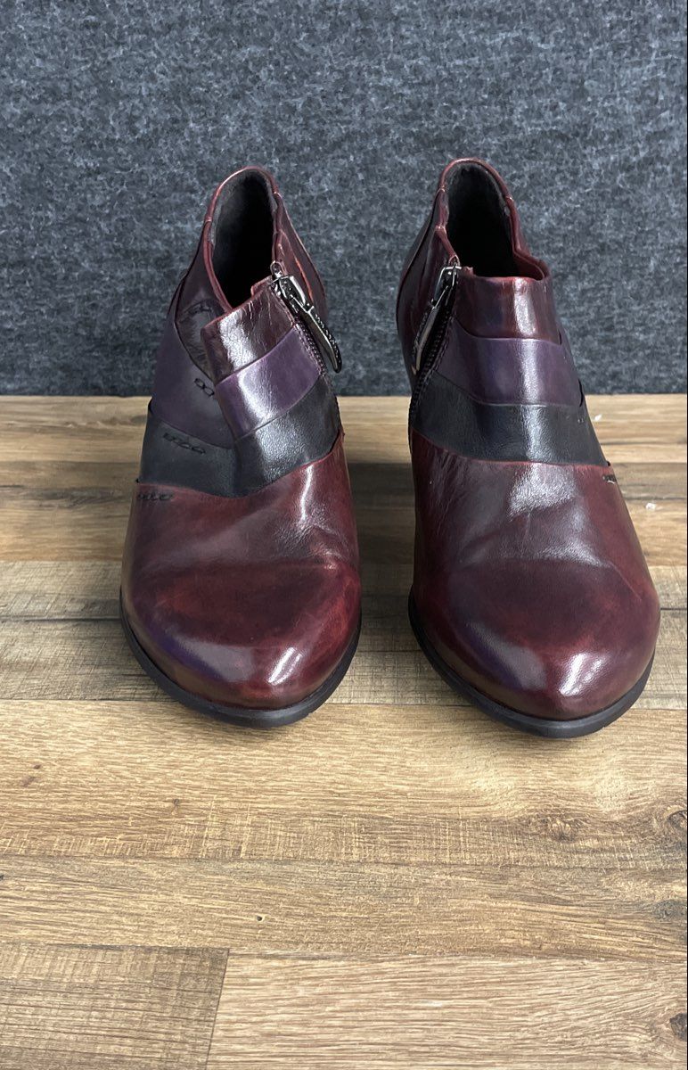 Regarde Le Ciel Burgundy Plum Multi Leather Heeled Ankle Boots Size 37