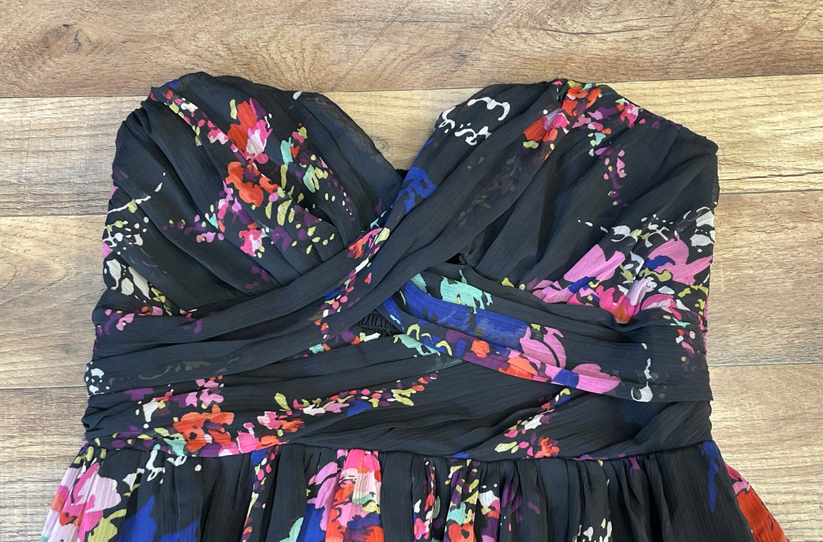 Express Women's Strapless Black Floral Maxi Dress Smocked Back Sz M