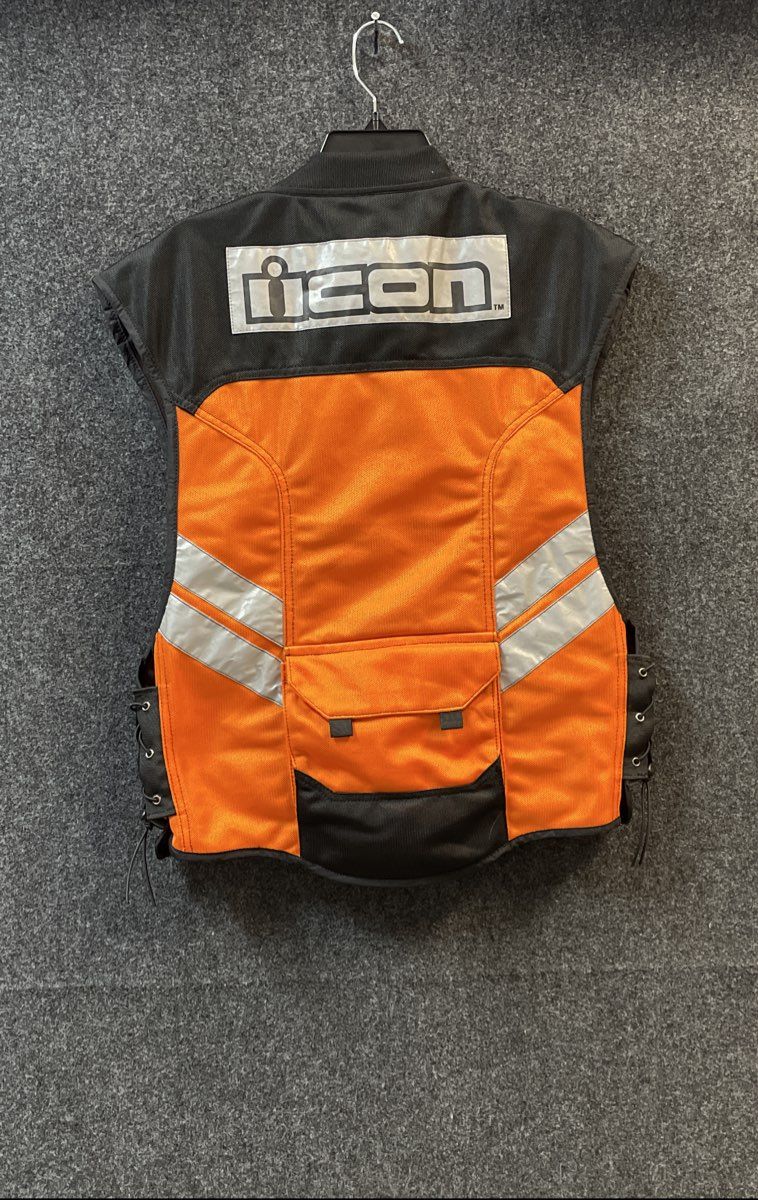 Icon Motosports Men's Mil Spec Mesh Motorcycle Vest Orange Reflective Sz RS