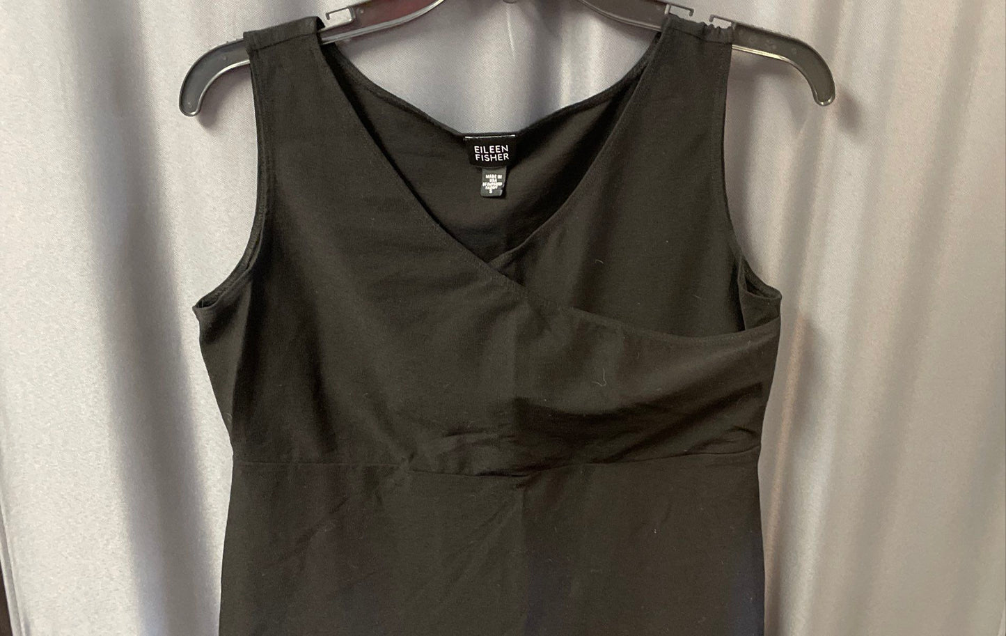 Eileen Fisher Women's Black Surplice V-Neck Sleeveless Viscose Midi Dress Sz S