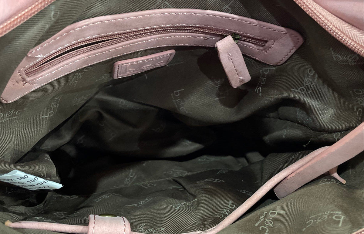 b.o.c. Pink Leather Crossbody Shoulder Bag Organizer Pocket Brass Hardware