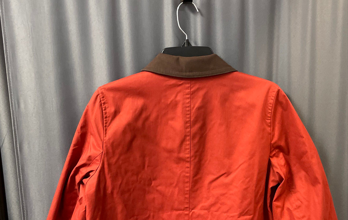 Talbots Women's Rust Orange Cotton Barn Coat Brown Faux Leather Collar Sz S
