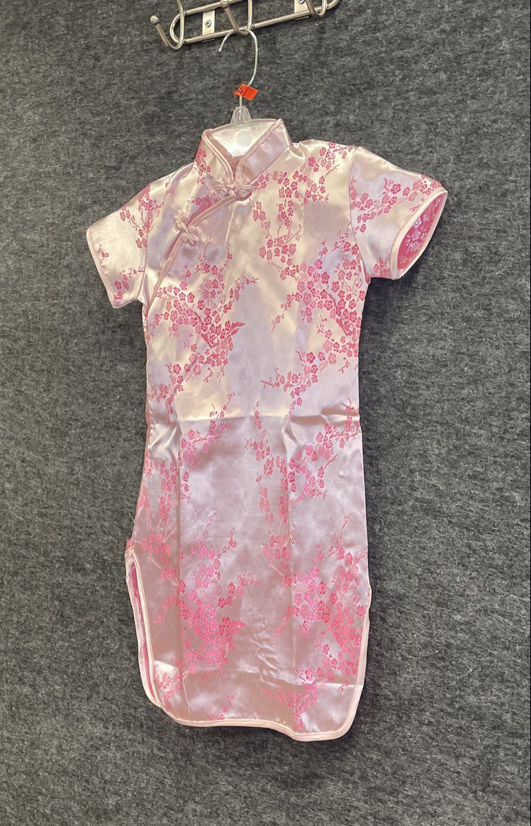 Girls Pink Floral Satin Qipao Cheongsam Dress Lot of 2 Sz 14 & XS