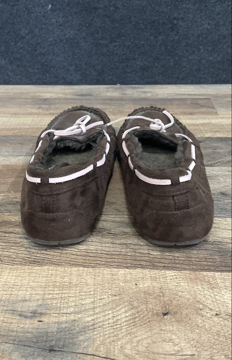 Route 66 Dark Brown Pink Faux Fur Moccasin Slippers Women's Size XL 11-12