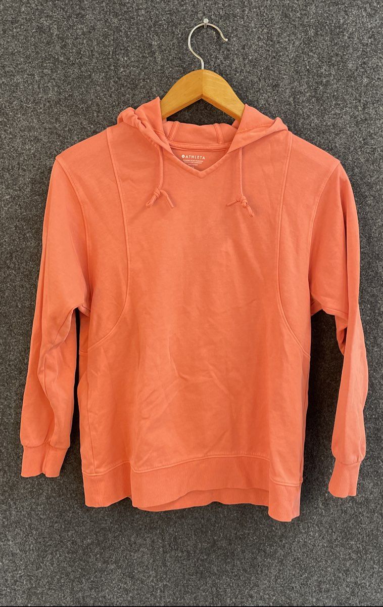 Athleta Orange Sundown Washed Cotton V-Neck Hoodie Women's XS