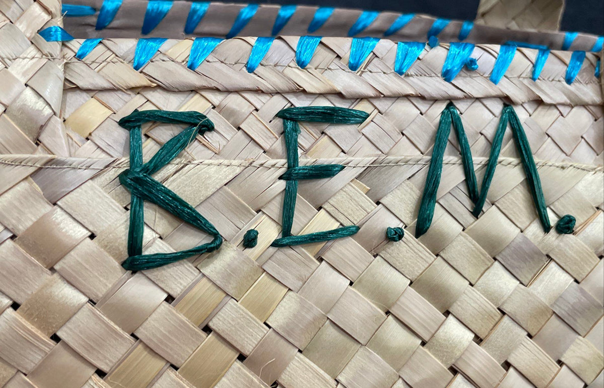 Vintage 80s B.E.M. Wood Design Bahamas Straw Tote Bag Flamingo Palm Tree COA