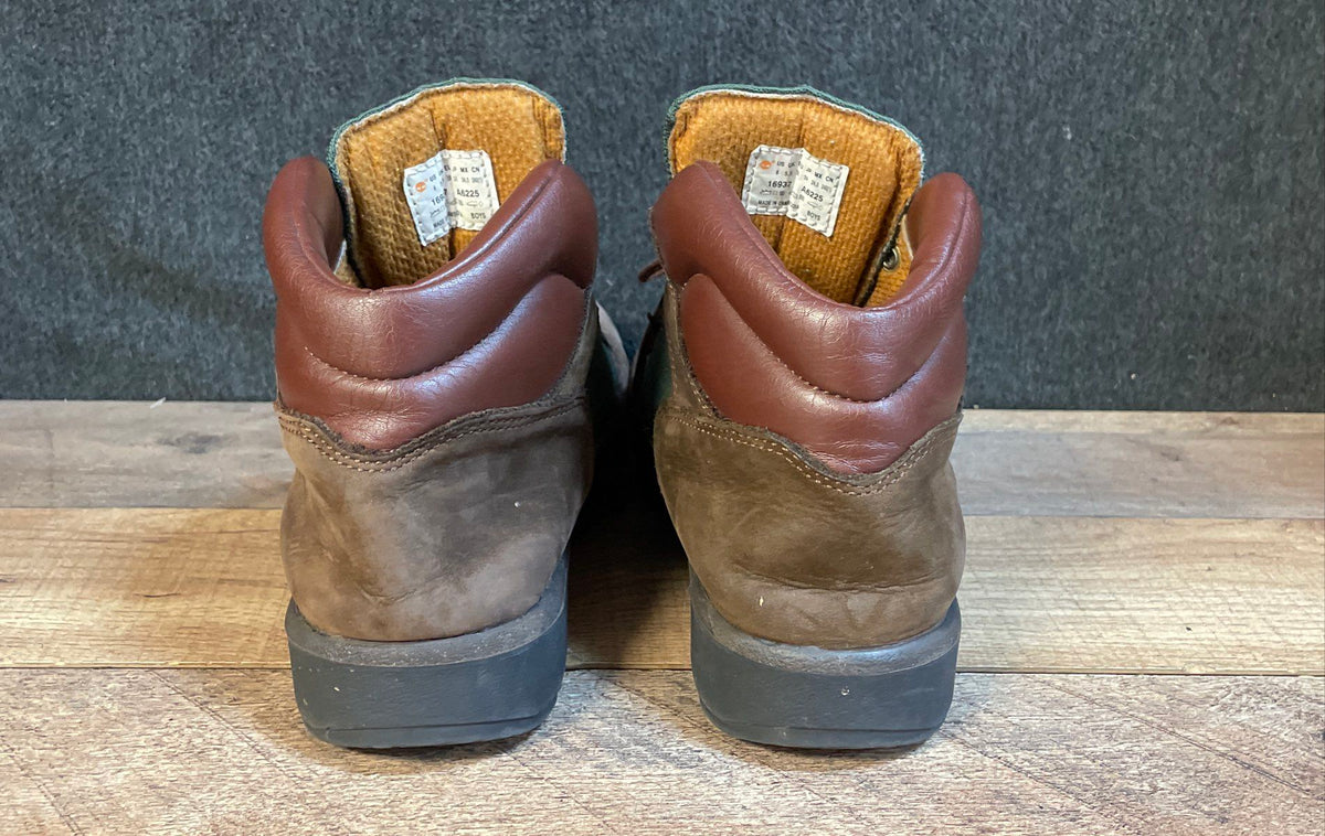 Timberland Field Boots Brown Green Canvas Leather Hiking Mid Top Size 6