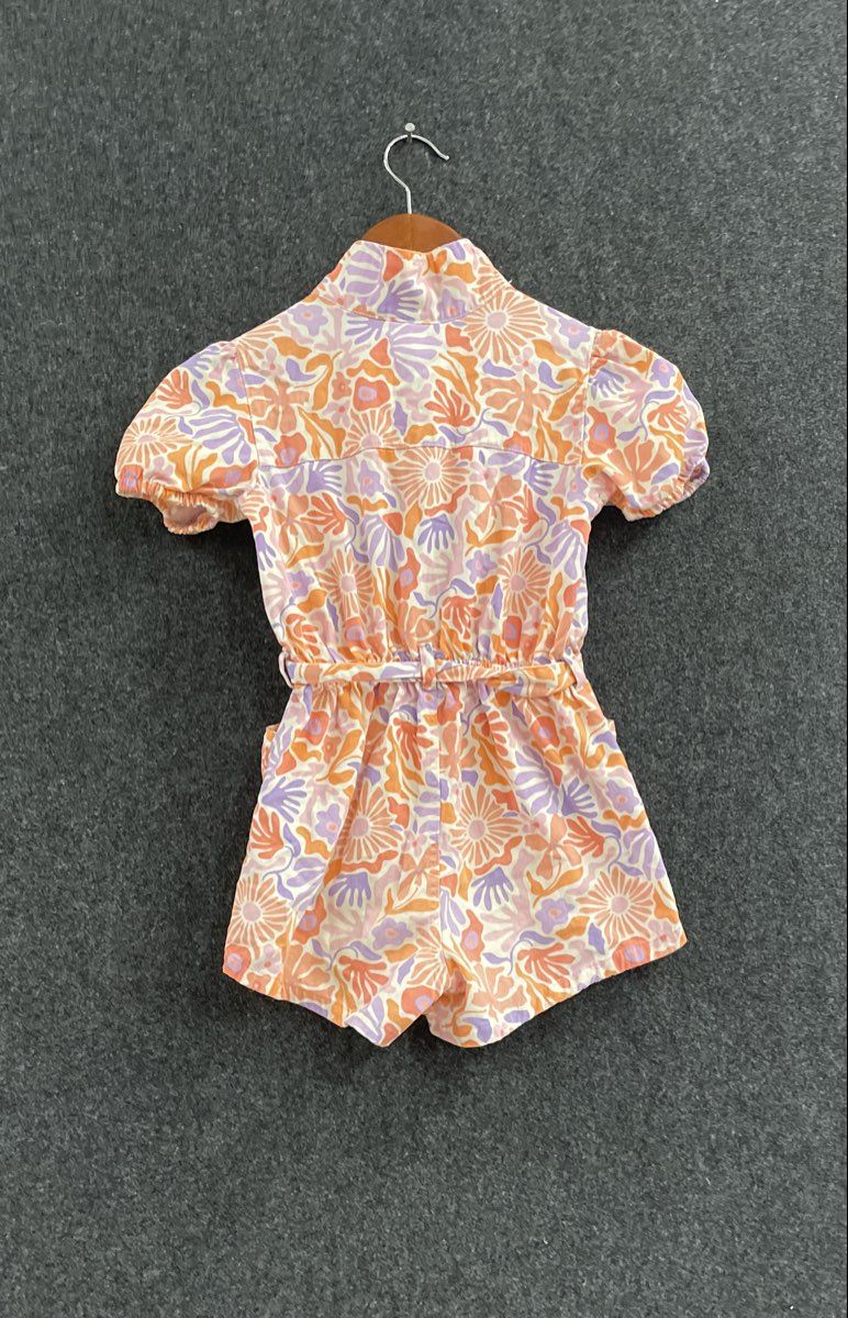 Vince Camuto Women's Romper Multicolor Floral Cotton Front Zip Puff Sleeve Sz 8