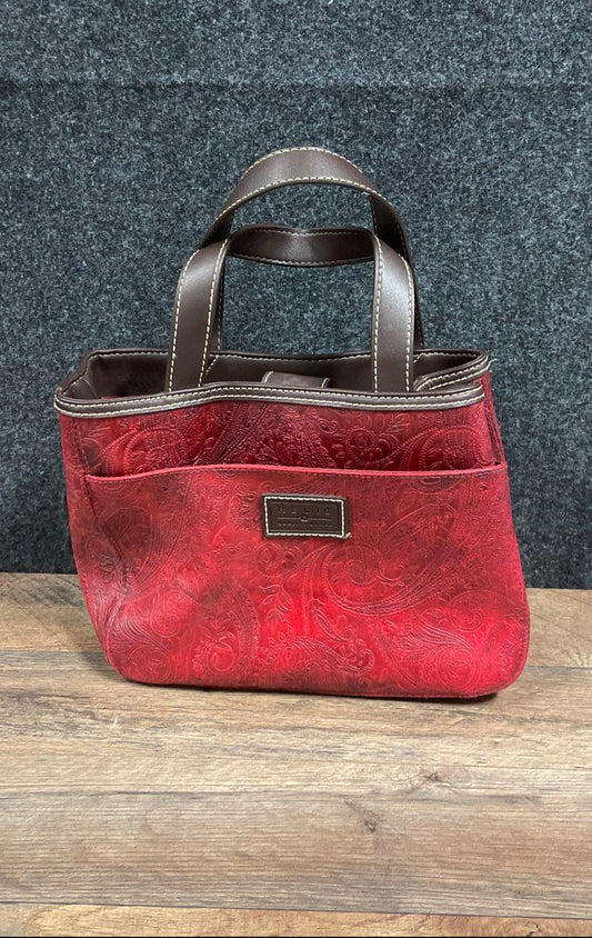 Relic Y2K Red Brown Embossed Paisley Faux Leather Small Tote Bag Handbag