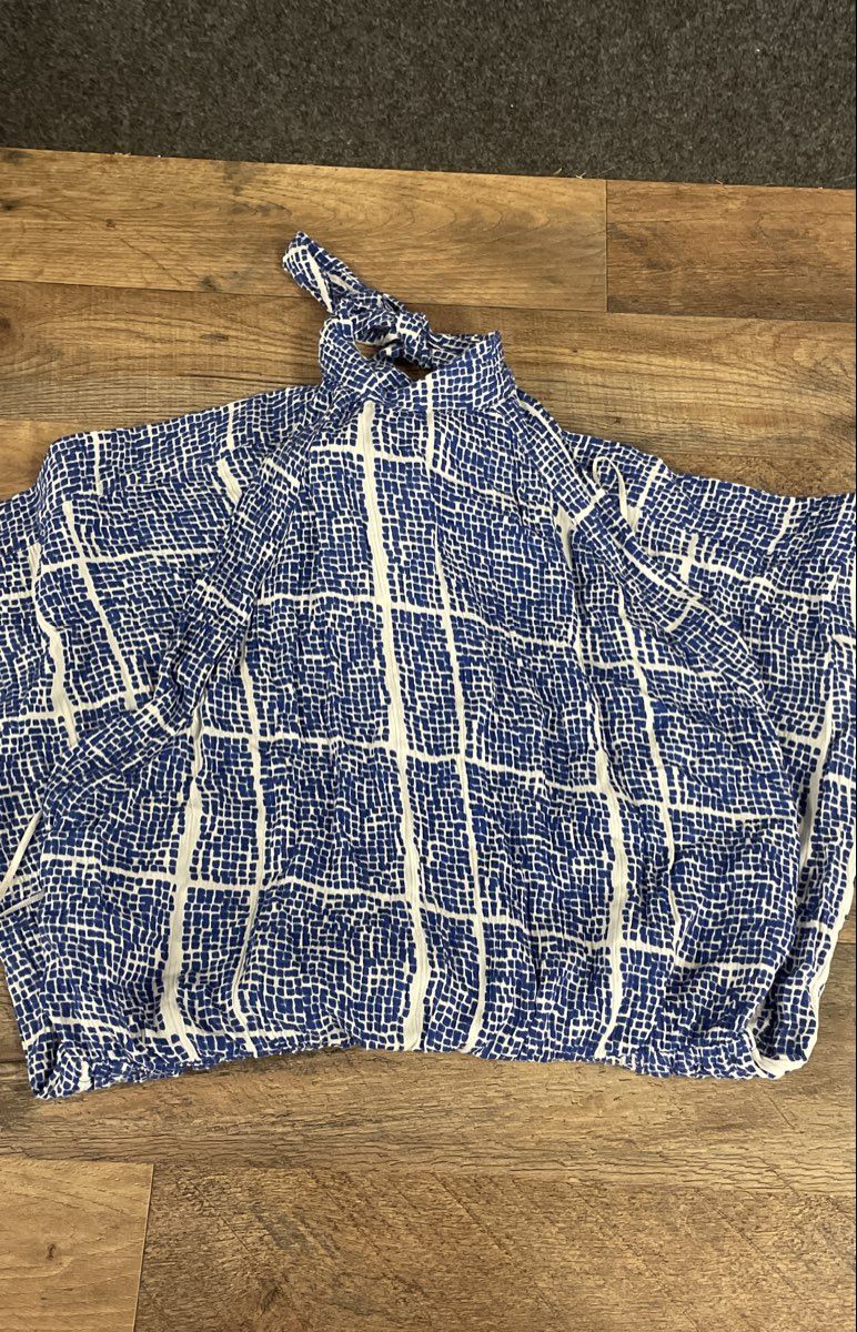 Tavik Women's Blue White Grid Print Halter Romper Playsuit Size L