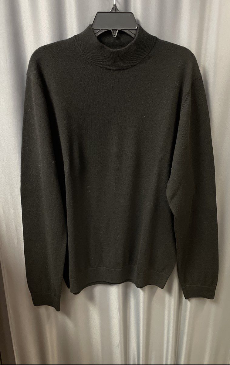 Brooks Brothers 346 Men's Black Extra Fine Merino Wool Mock Neck Sweater XL
