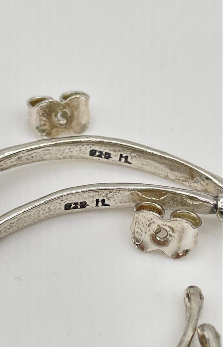 925 Sterling Silver Hammered Hoop Earrings 5g