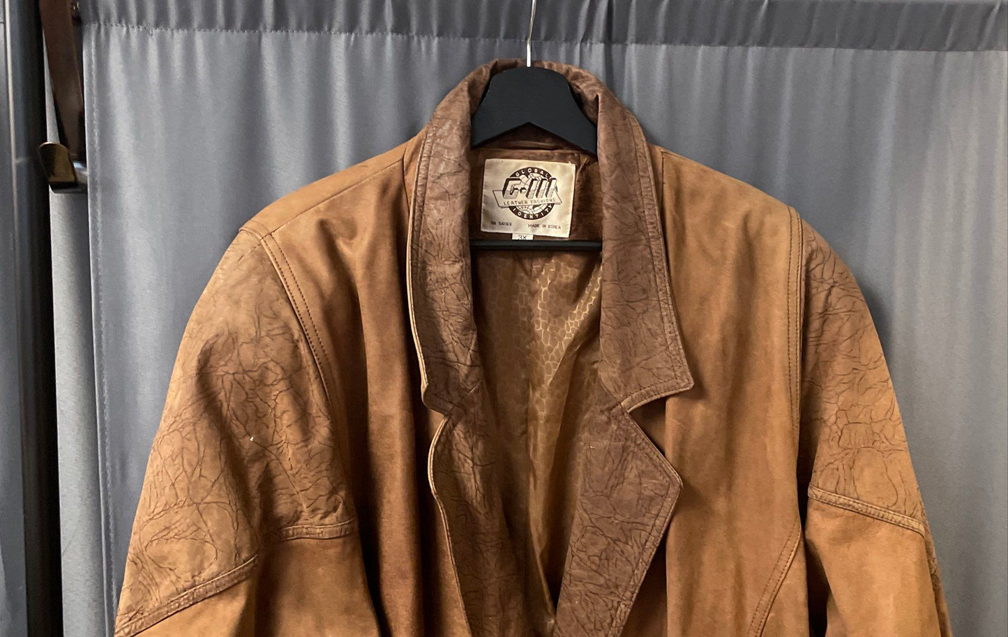Vintage 90s G-III Men's Brown 100% Leather Long Trench Overcoat Sz 3X