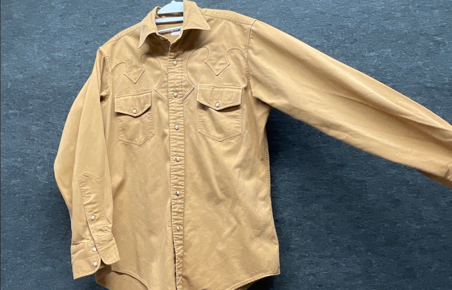 R.GOOD Men's Vintage 90s Tan Western Pearl Snap Shirt Sz 16.5x35