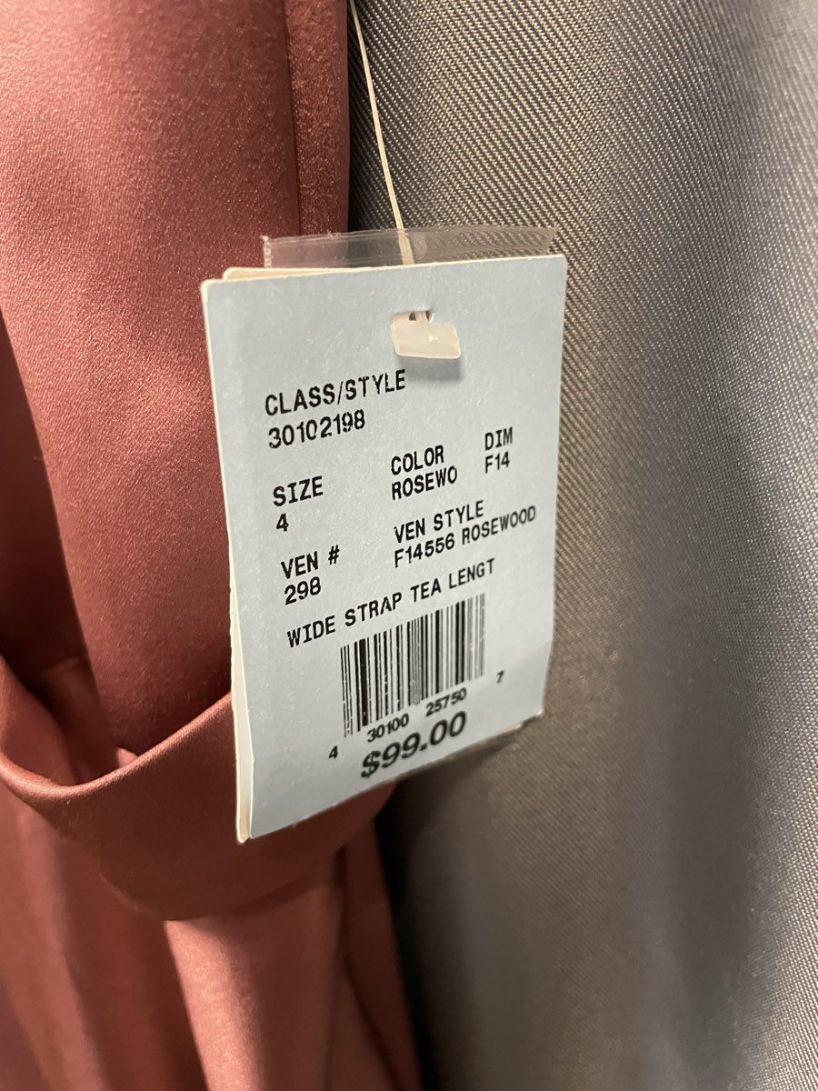 David's Bridal Women's Rosewood Pink Satin Wide Strap Tea Length Dress Sz 4 NWT