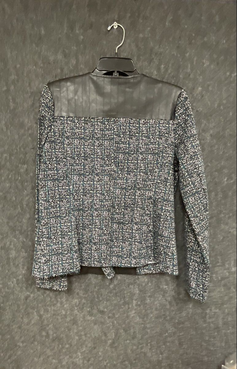 Covington Women's Teal Plaid Asymmetrical Zip Moto Jacket Faux Leather Sz S