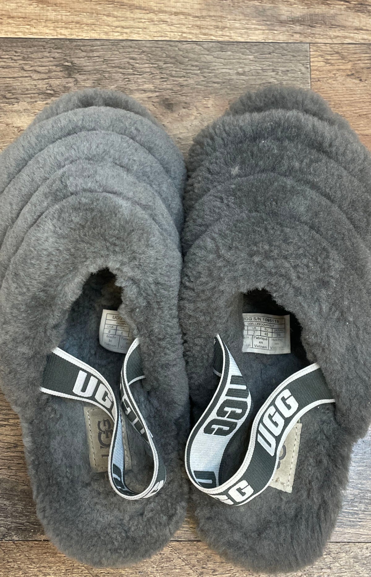 UGG Fluff Yeah Slide Charcoal Grey Sheepskin Platform Sandals Women's Size 8