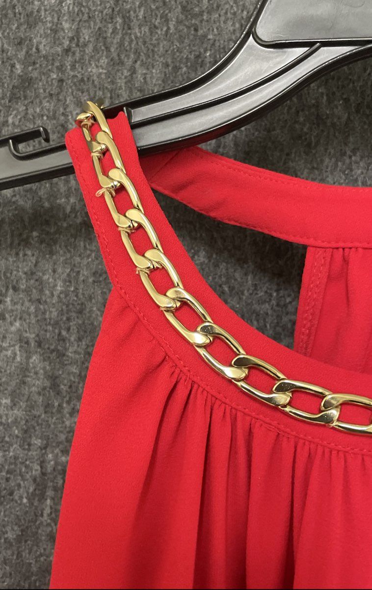 Calvin Klein Women's Red Dress Gold Chain Neckline Sleeveless Sz 8