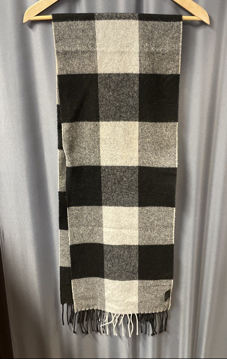 Italian Woollen Treasures Unisex Scarf Gray Black 100% Lambswool Buffalo Check