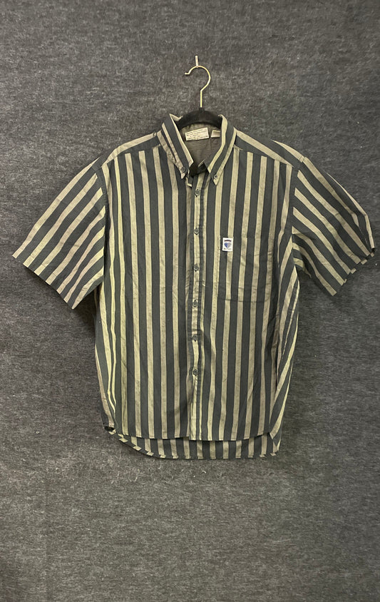 Vintage 80s Brittania Men's Button Up Shirt Black Striped Short Sleeve Sz M