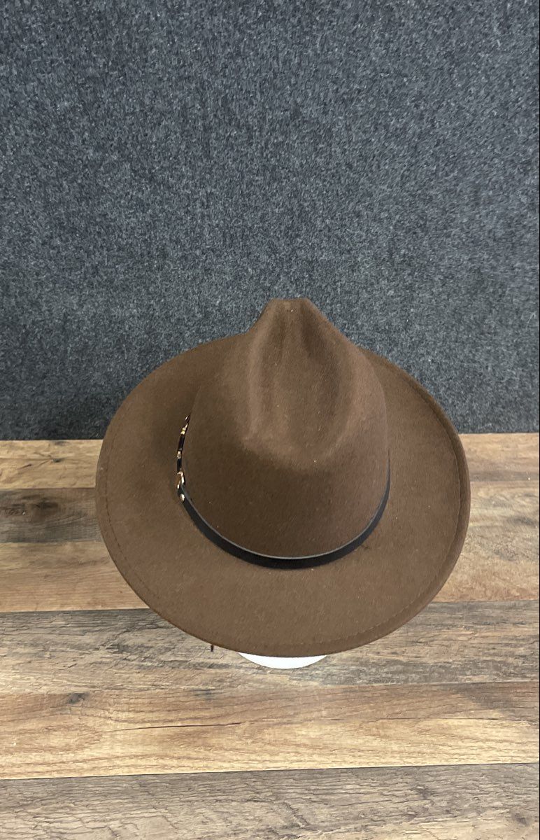 Women's Wide Brim Fedora Hats Lot of 2 Brown Olive Green Polyester Felt Size 57