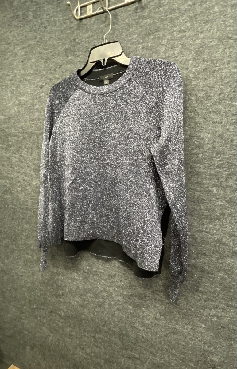 J.Crew Women's Silver Black Metallic Shimmer Crewneck Sweater Sz XXS
