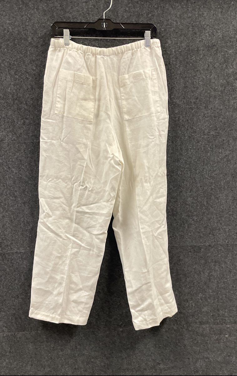 REAL comfort Women's Y2K White Linen Wide Leg Drawstring Pants Size 8