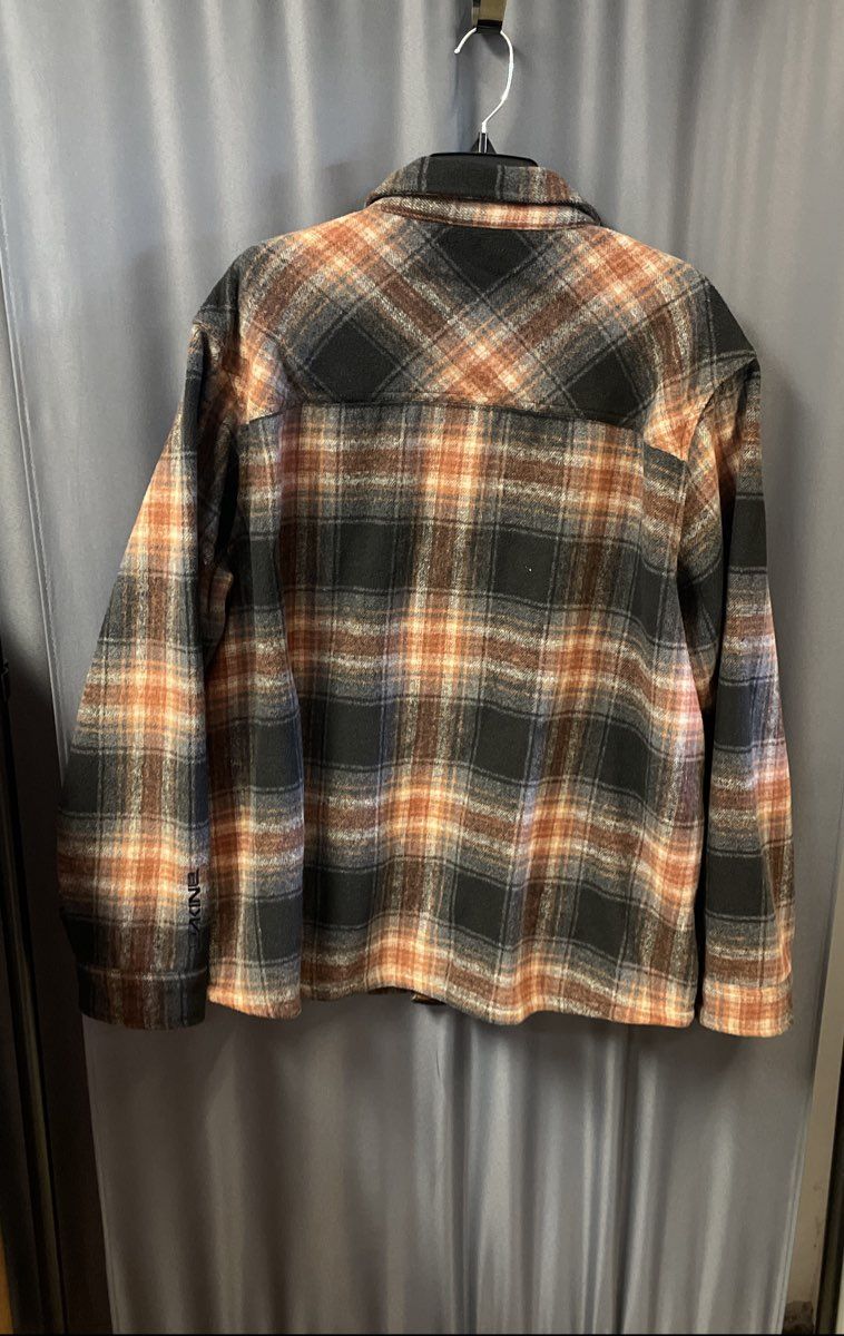 Dakine Men's Brown Orange Black Plaid Fleece Shirt Jacket Shacket Size XL