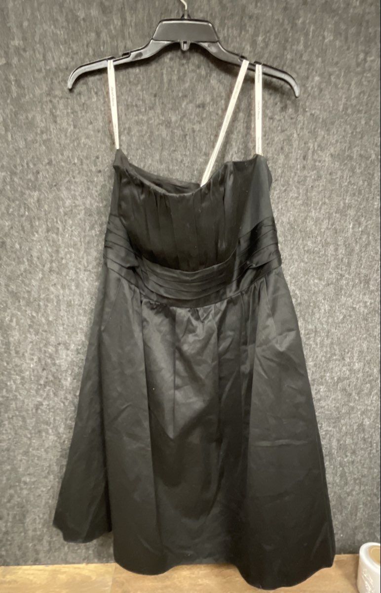 David's Bridal Women's Black Cotton Pleated Strapless Cocktail Dress Sz 14