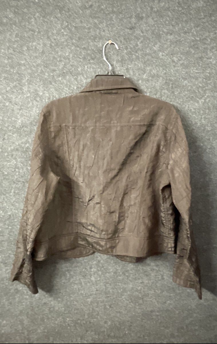 Chico's Women's Jacket Blazer Brown Lightweight Textured Crinkle Size 2 L